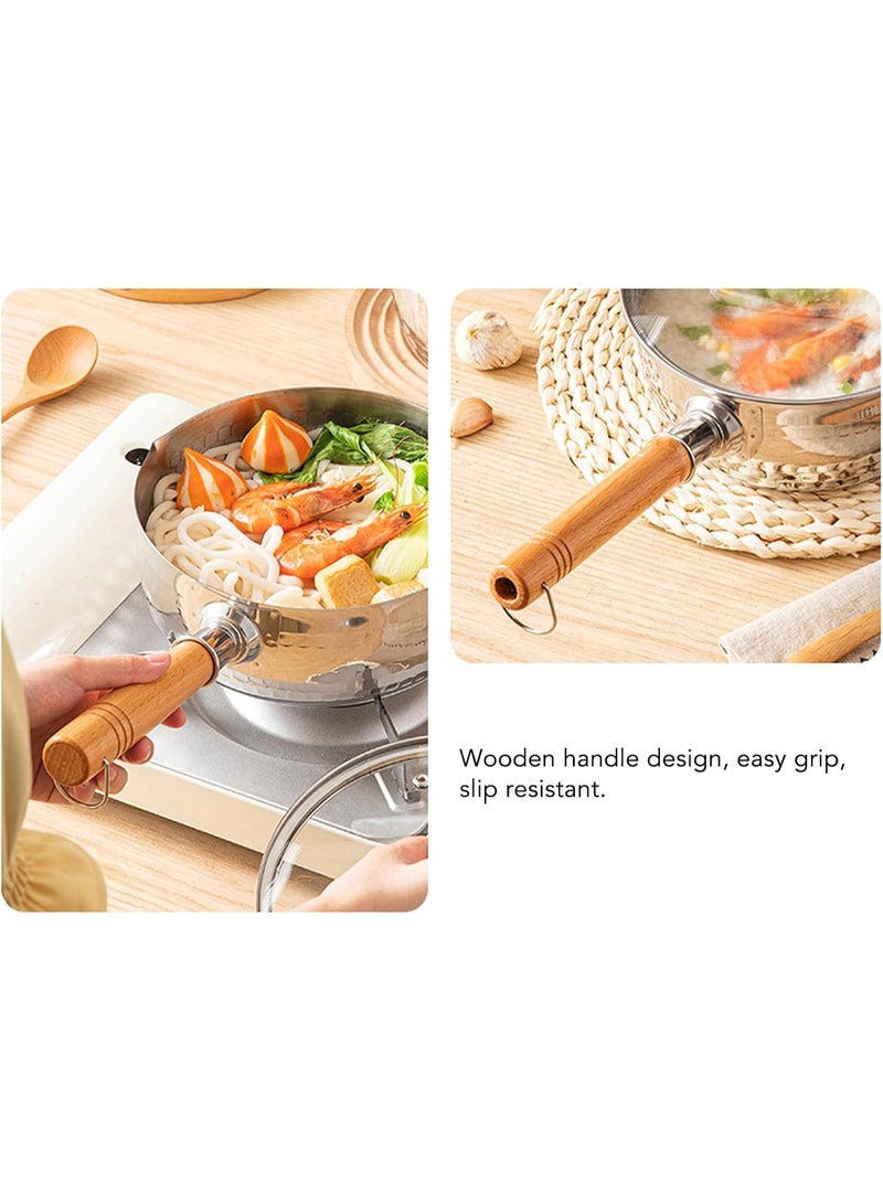 Sauce Pan, Non Stick Stainless Steel Saucepan with Long Wooden Handle, Small Japanese Milk Pot Pan for Soup, Noodles, Compatible for All Stove Top - Image 3